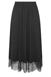 YOURS Curve Black Lace Trim Gathered Skirt