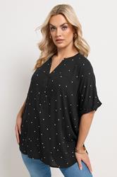 YOURS Plus Size Black Crinkle Polka Dot Notch Neck Top | Yours Clothing 3
