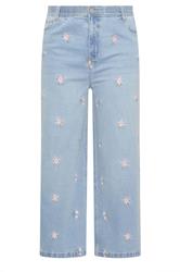 LIMITED COLLECTION Plus Size Blue Floral Embroidered Jeans | Yours Clothing 5