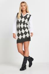 PixieGirl Petite Women's Charcoal Grey Argyle Check Print Sleeveless Dress | PixieGirl 1
