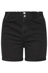 YOURS Curve Black Washed Elasticated Waist Turn Up Denim Shorts