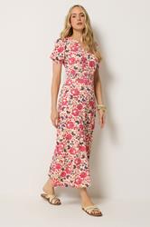 LTS Tall Women's Natural Brown & Pink Floral Cotton Maxi Dress | Long Tall Sally 3
