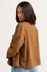 PixieGirl Petite Women's Camel Brown Suedette Patch Pocket Jacket | PixieGirl 4