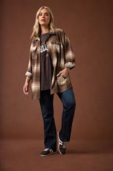 YOURS Plus Size Chocolate Brown Check Shacket | Yours Clothing 1