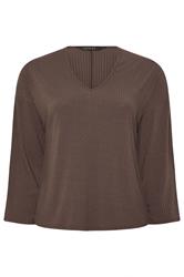 LIMITED COLLECTION Plus Size Brown Ribbed V-Neck Top | Yours Clothing 5