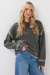 LTS Tall Grey Knitted Cross Stitch Jumper | Long Tall Sally 3