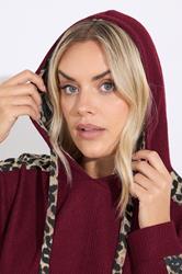 YOURS Plus Size Burgundy Red Leopard Print Trim Hoodie | Yours Clothing  4
