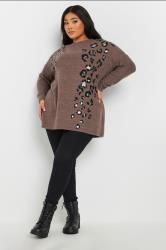 YOURS Plus Size Brown Soft Touch Leopard Print Jumper | Yours Clothing 1