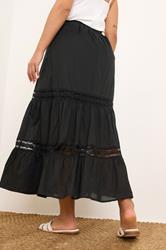 YOURS Plus Size Black Cotton Tiered Maxi Skirt | Yours Clothing 2
