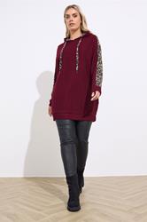 YOURS Plus Size Burgundy Red Leopard Print Trim Hoodie | Yours Clothing  1