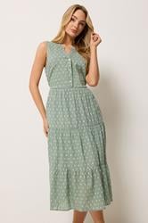 M&Co Sage Green Dobby Sleeveless Cotton Midi Dress | M&Co 1