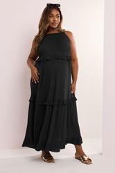 BUMP IT UP MATERNITY Plus Size Black Tiered Frill Maxi Dress | Yours Clothing 3