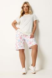 YOURS Plus Size White Tropical Cool Cotton Shorts | Yours Clothing 1