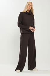 LTS Tall Women's Chocolate Brown Brushed Ribbed Wide Leg Trousers | Long Tall Sally 3