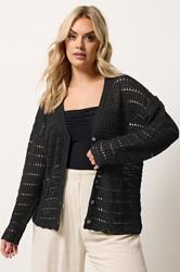 YOURS Plus Size Black Pointelle Knit Cardigan | Yours Clothing 3