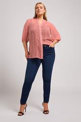 YOURS LONDON Plus Size Pink Dobby Crochet Trim Blouse | Yours Clothing 2