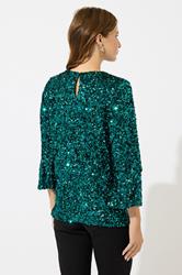 M&Co Green Sequin Flute Sleeve Top | M&Co 4