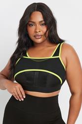 YOURS Plus Size Black Mesh Contrast Trim Non Padded Sports Bra | Yours Clothing 3