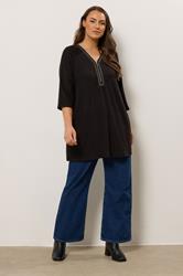 EVANS Plus Size Black Zip Front Stud Detail Top | Evans 1