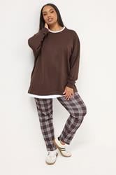 YOURS Plus Size Chocolate Brown Check Crepe Tapered Trousers | Yours Clothing 1