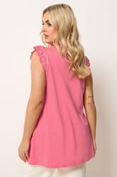 YOURS Plus Size Coral Pink Broderie Anglaise Frill Vest Top | Yours Clothing 2