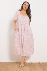 YOURS Plus Size Pink Ditsy Print Maxi Dress | Yours Clothing 3