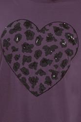 YOURS Curve Purple Leopard Print Sequin Heart T-Shirt | Yours Clothing 4