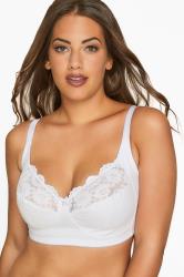 YOURS Plus Size White Cotton Lace Trim Non-Padded Non-Wired Bralette | Yours Clothing 3