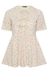 YOURS Plus Size Ivory White Floral Bow Front Peplum Top | Yours Clothing 6