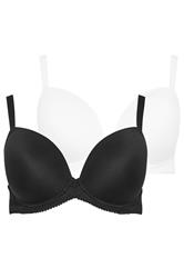 YOURSET 2 PACK Plus Size White & Black Soft Touch Moulded Underwired T-Shirt Bras | Yours Clothing 8
