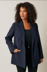 EVANS Plus Size Navy Blue Single Breasted Blazer | Evans 3