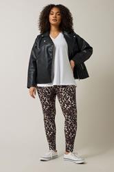 EVANS Plus Size Natural Brown Leopard Print Trousers | Evans 1