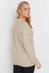 LTS Tall Beige Brown Open Collar Cable Knit Jumper | Long Tall Sally 2