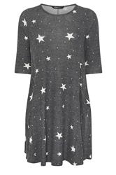 YOURS Curve Grey Star Soft Touch Pocket Dress