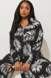 YOURS Plus Size Black & White Palm Print Crinkle Shirt | Yours Clothing 3