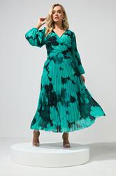 YOURS LONDON Plus Size Teal Green Abstract Pleated Dress | Yours Clothing 3