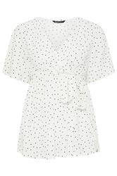 YOURS Curve White Ditsy Polka Dot Print Wrap Top