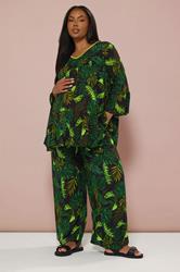 BUMP IT UP MATERNITY Plus Size Black & Green Palm Print Trousers | Yours Clothing 4