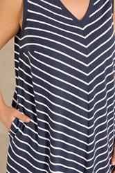 EVANS Plus Size Navy Blue Stripe Sleeveless Premium Cotton Dress 4