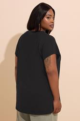 YOURS Plus Size Black Cotton Stud Detail T-Shirt | Yours Clothing 2