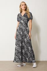 LTS Tall Black Abstract Animal Wrap Maxi Dress | Long Tall Sally 3