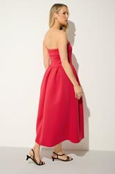 LTS Tall Women's Bright Red Bandeau Pleated Midi Dress | Long Tall Sally 2