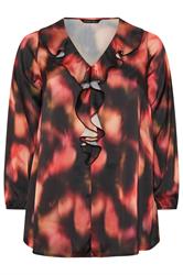 EVANS Curve Black Abstract Print Frill Detail Blouse
