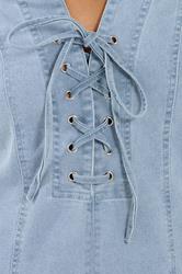 PixieGirl Petite Women's Light Blue Lace Up Denim Mini Dress | PixieGirl 5