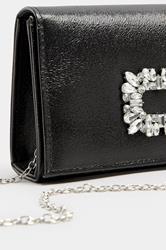 Black Faux Leather Diamante Buckle Clutch Bag | Yours Clothing 6