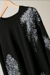 EVANS Plus Size Black & Silver Sequin Embellished Sweatshirt | Evans 6