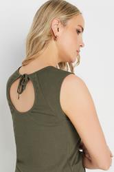 LTS Tall Khaki Green Ribbed Keyhole Tie Vest Top | Long Tall Sally 6