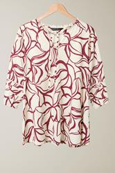 EVANS Curve Natural Brown Abstract Floral Cotton Top