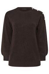 EVANS Plus Size Chocolate Brown Button Detail Jumper  5