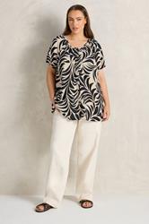 EVANS Plus Size Black Premium Linen Leaf Print Blouse | Evans 2